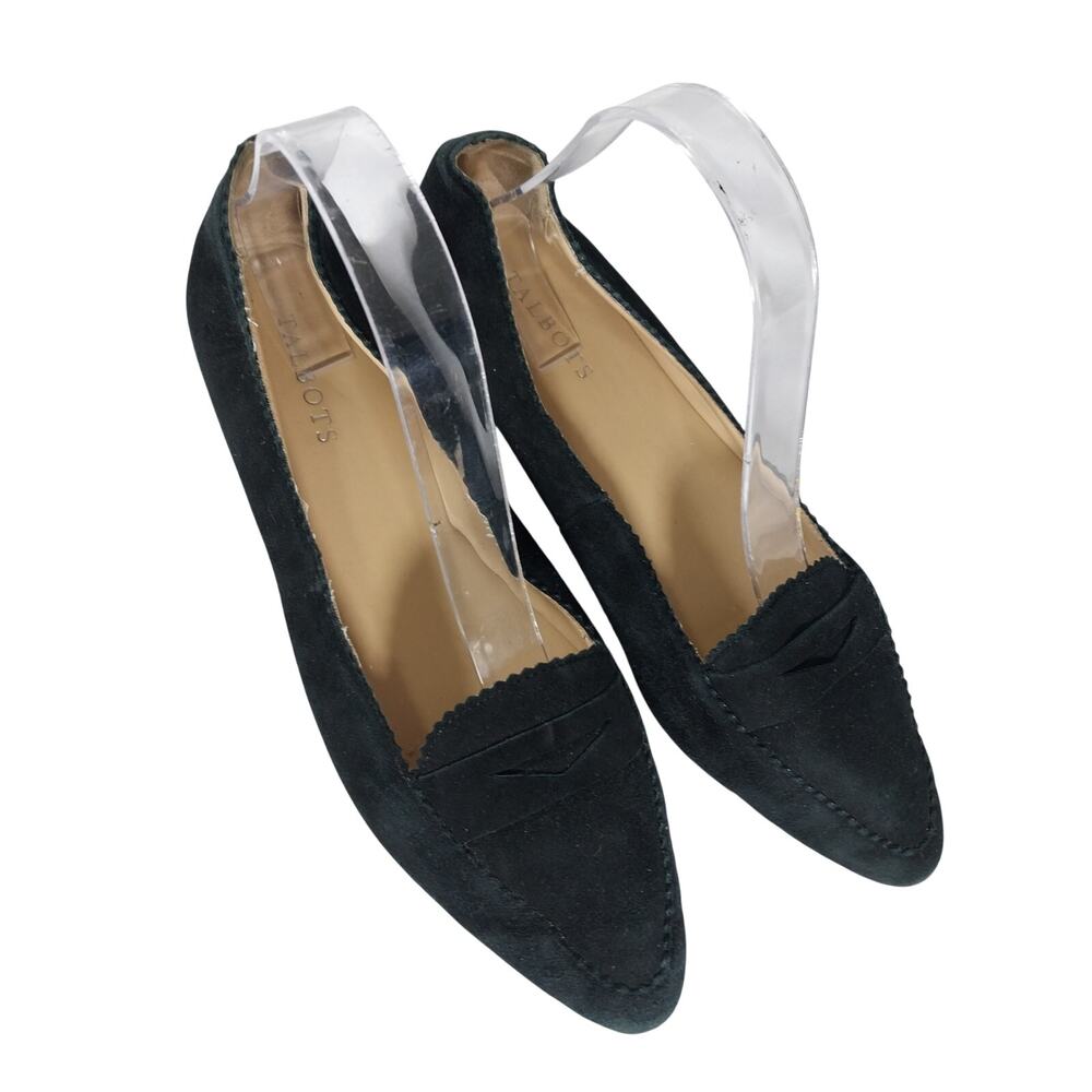 TALBOTS! BLACK GENUINE SUEDE LEATHER, POINTY TOE, WRAPPED HEEL FLATS! SZ 9M